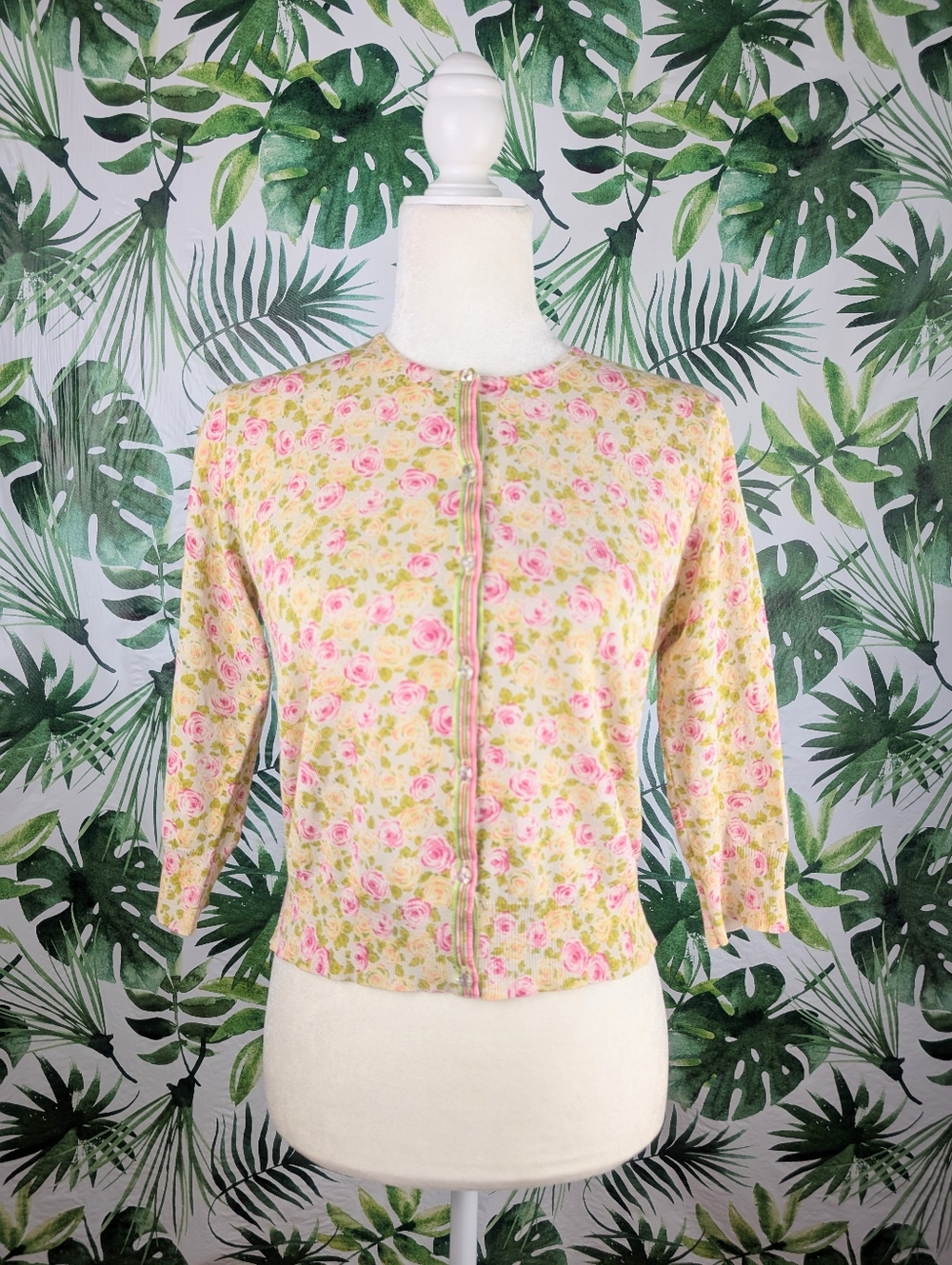 August Silk Knits Floral Stretch Cardigan (Size: Large) 5.6oz